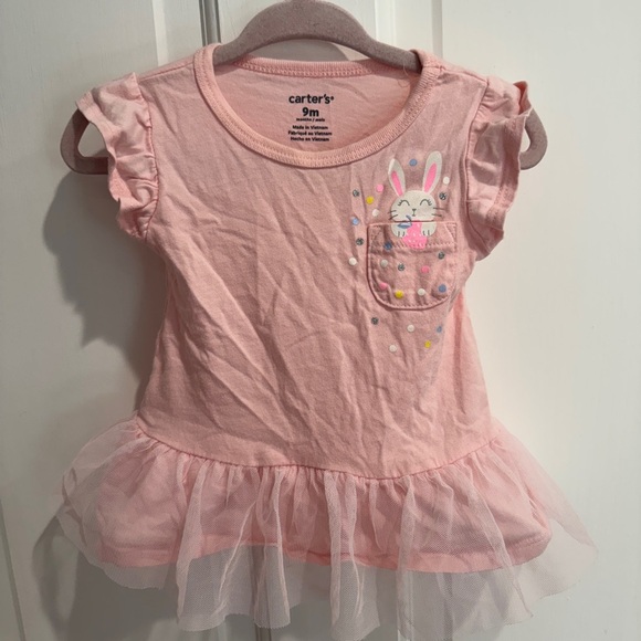 NWOT Carter's 9M Girls Pink Bunny Tulle Short Sleeve Top Blouse for Easter - Picture 1 of 5